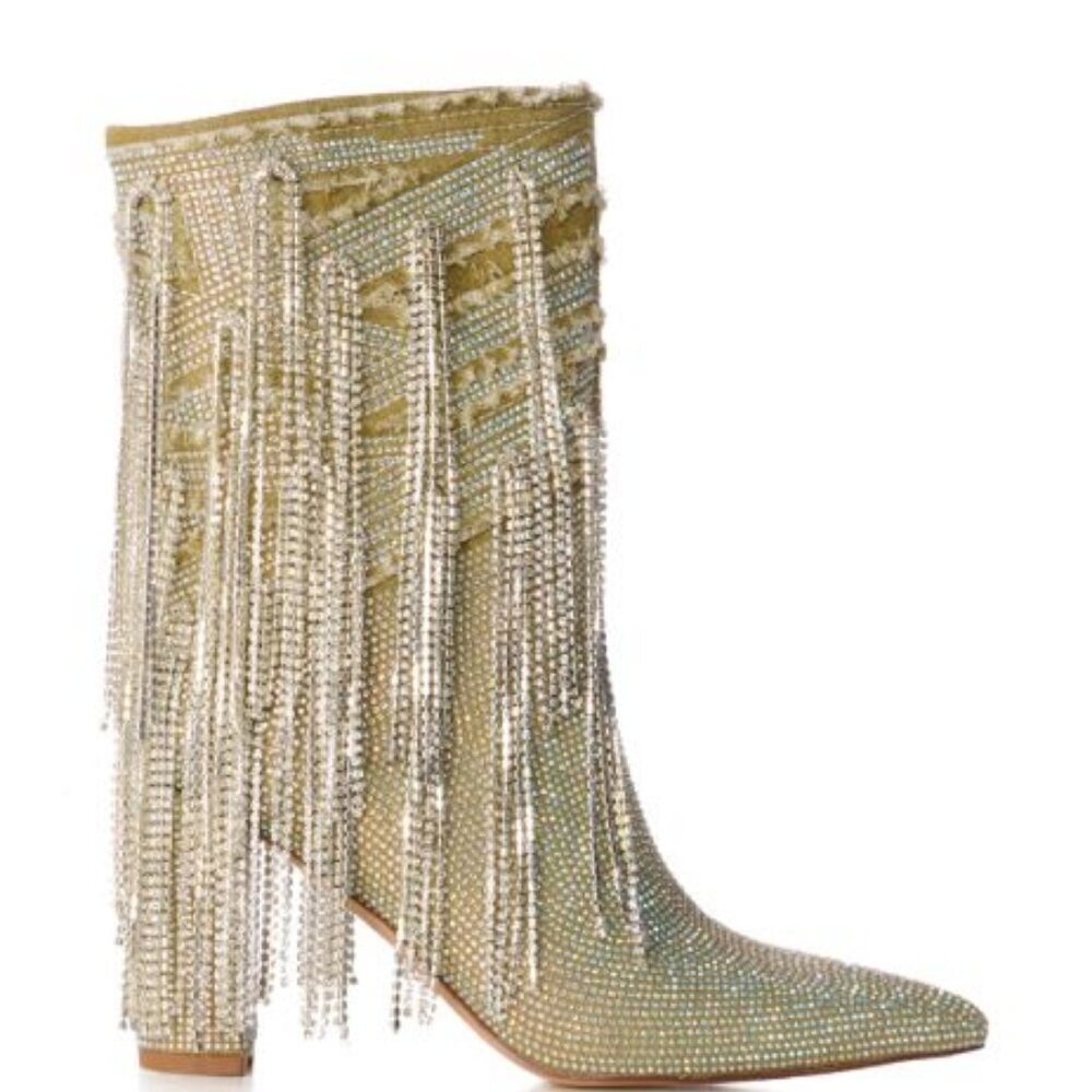 AZALEA WANG " COLLECTIVELY COWGIRL " SILVER SAGE DIAMOND DRIP BOOTIE(BRAND NEW ! - Picture 6 of 7